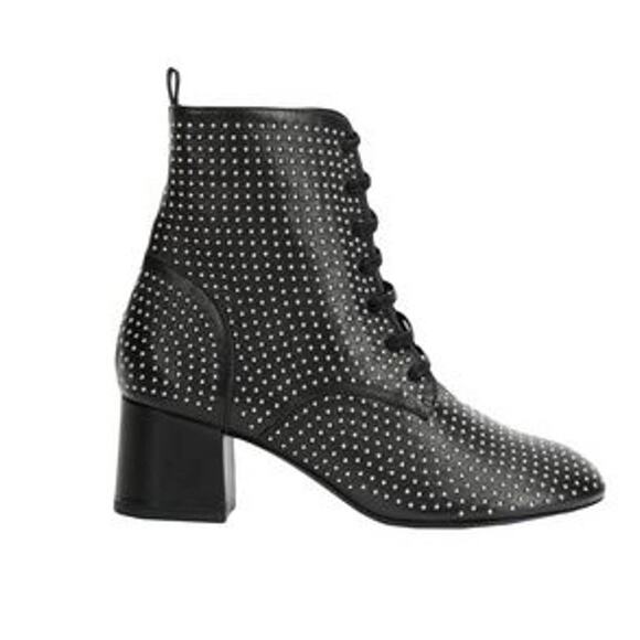 Laceup Black Studs Ankle Bootie Italian Designer Boot SIZE 6 Steampunk $415 NEW - Picture 1 of 9